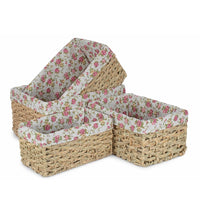 Thatch Grass Woven Storage Basket with Garden Rose Cotton Lining