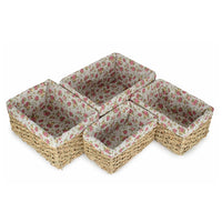 Thatch Grass Woven Storage Basket with Garden Rose Cotton Lining