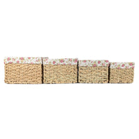 Thatch Grass Woven Storage Basket with Garden Rose Cotton Lining