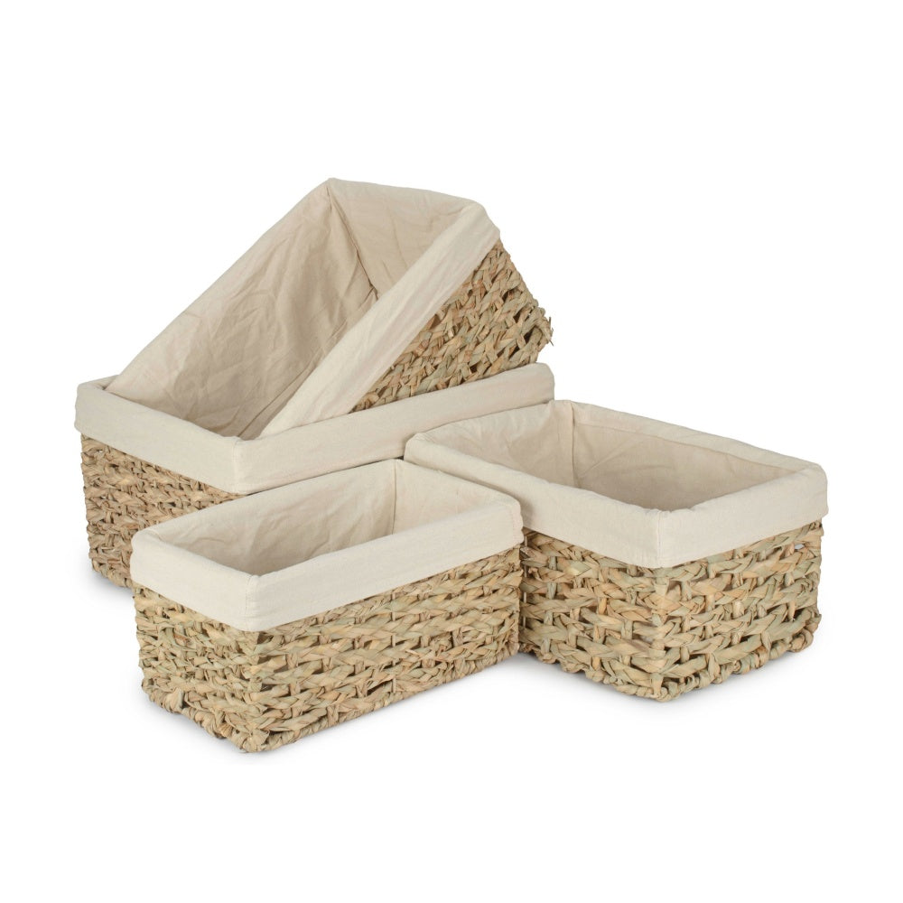 Thatch Grass Woven Storage Basket with White Cotton Lining