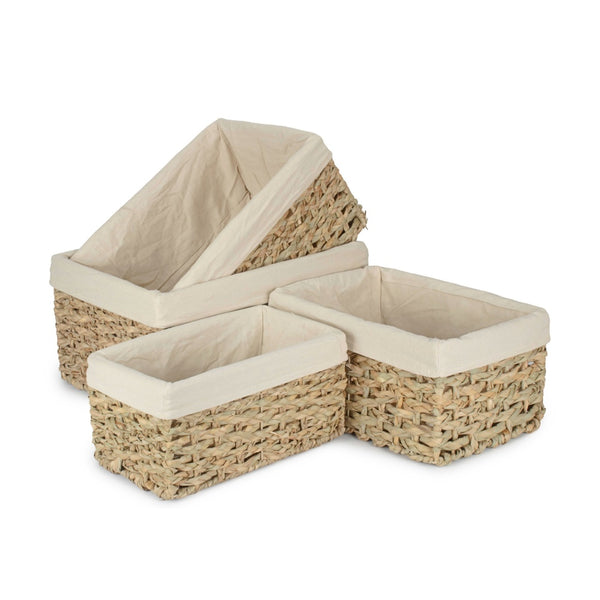Thatch Grass Woven Storage Basket with White Cotton Lining