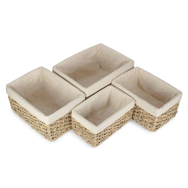 Thatch Grass Woven Storage Basket with White Cotton Lining