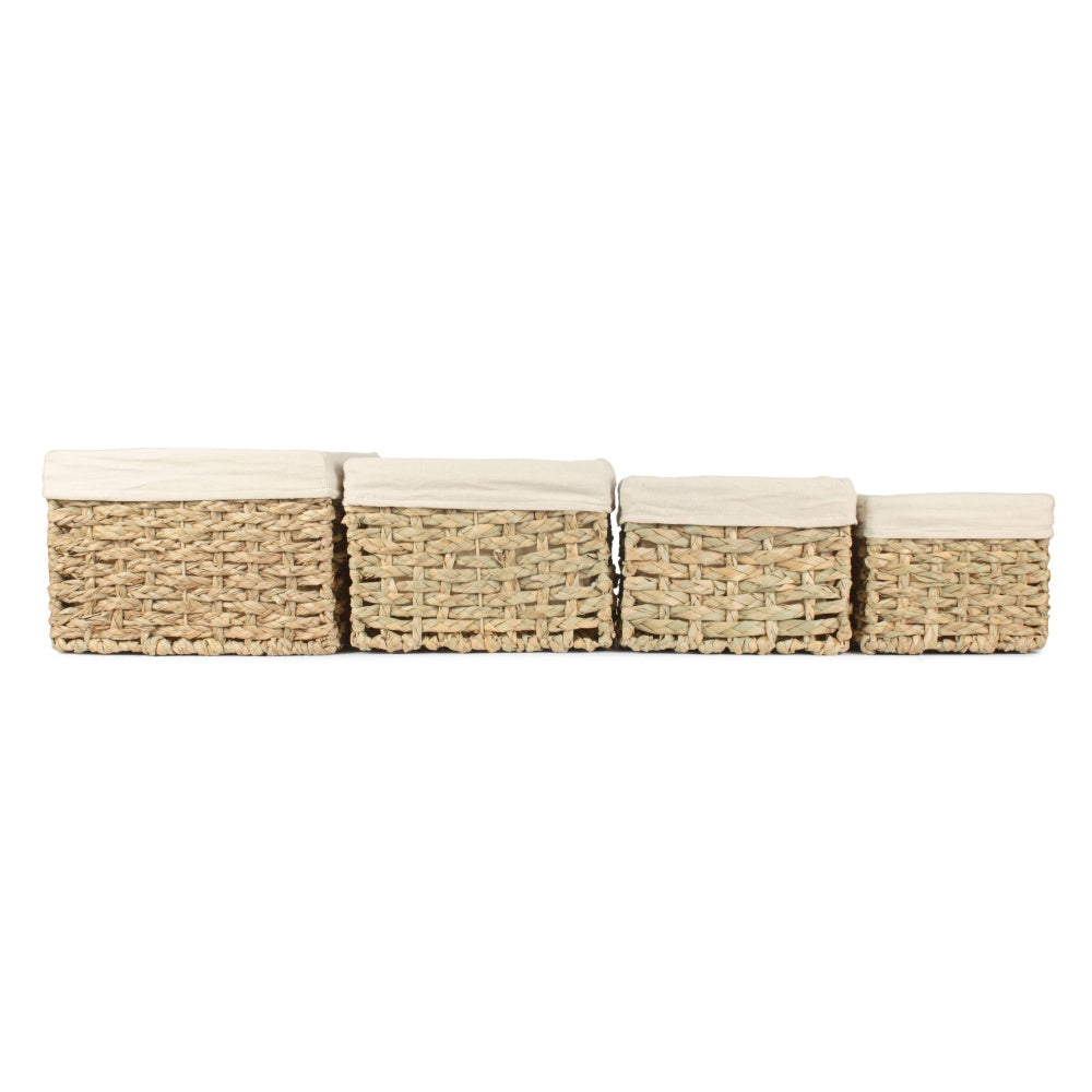 Thatch Grass Woven Storage Basket with White Cotton Lining