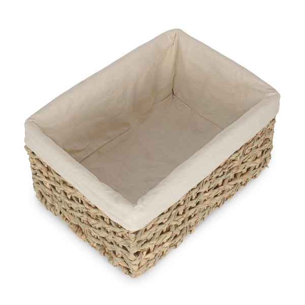 Thatch Grass Woven Storage Basket with White Cotton Lining