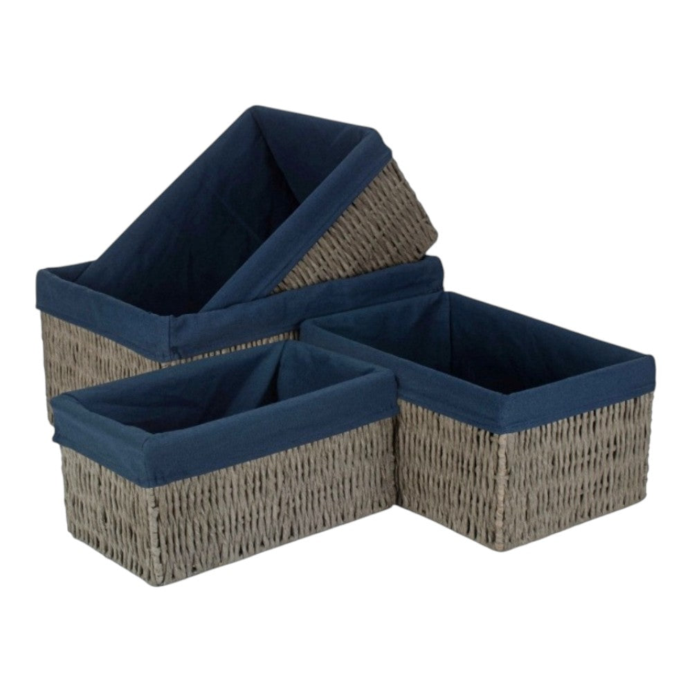 Navy Rope Racks Navy Blue Paper Rope Storage Basket with Navy Blue Cotton Lining | Red ...