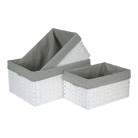 White Paper Rope Rectangular Storage Basket with Grey Cotton Lining