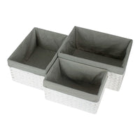 White Paper Rope Rectangular Storage Basket with Grey Cotton Lining