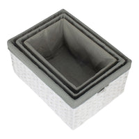 White Paper Rope Rectangular Storage Basket with Grey Cotton Lining