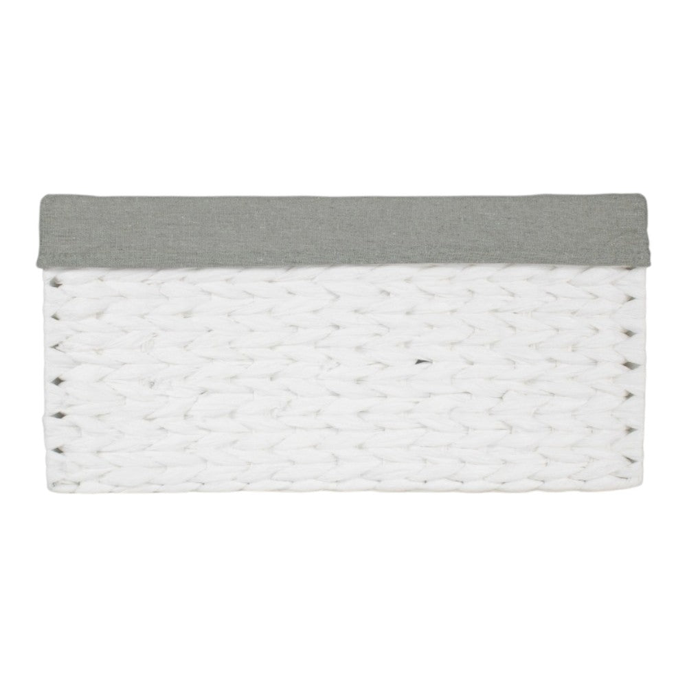White Paper Rope Rectangular Storage Basket with Grey Cotton Lining