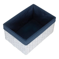 White Paper Rope Rectangular Storage Basket with Navy Blue Cotton Lining