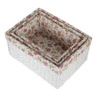 White Paper Rope Rectangular Storage Basket with Garden Rose Cotton Lining