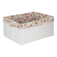 White Paper Rope Rectangular Storage Basket with Garden Rose Cotton Lining
