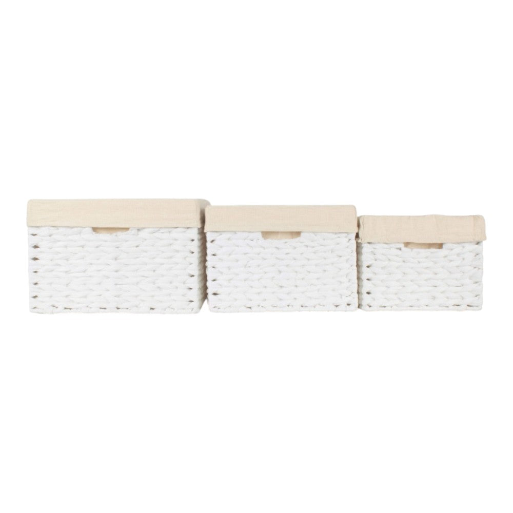 White Paper Rope Rectangular Storage Basket with White Cotton Lining