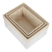 White Paper Rope Rectangular Storage Basket with White Cotton Lining