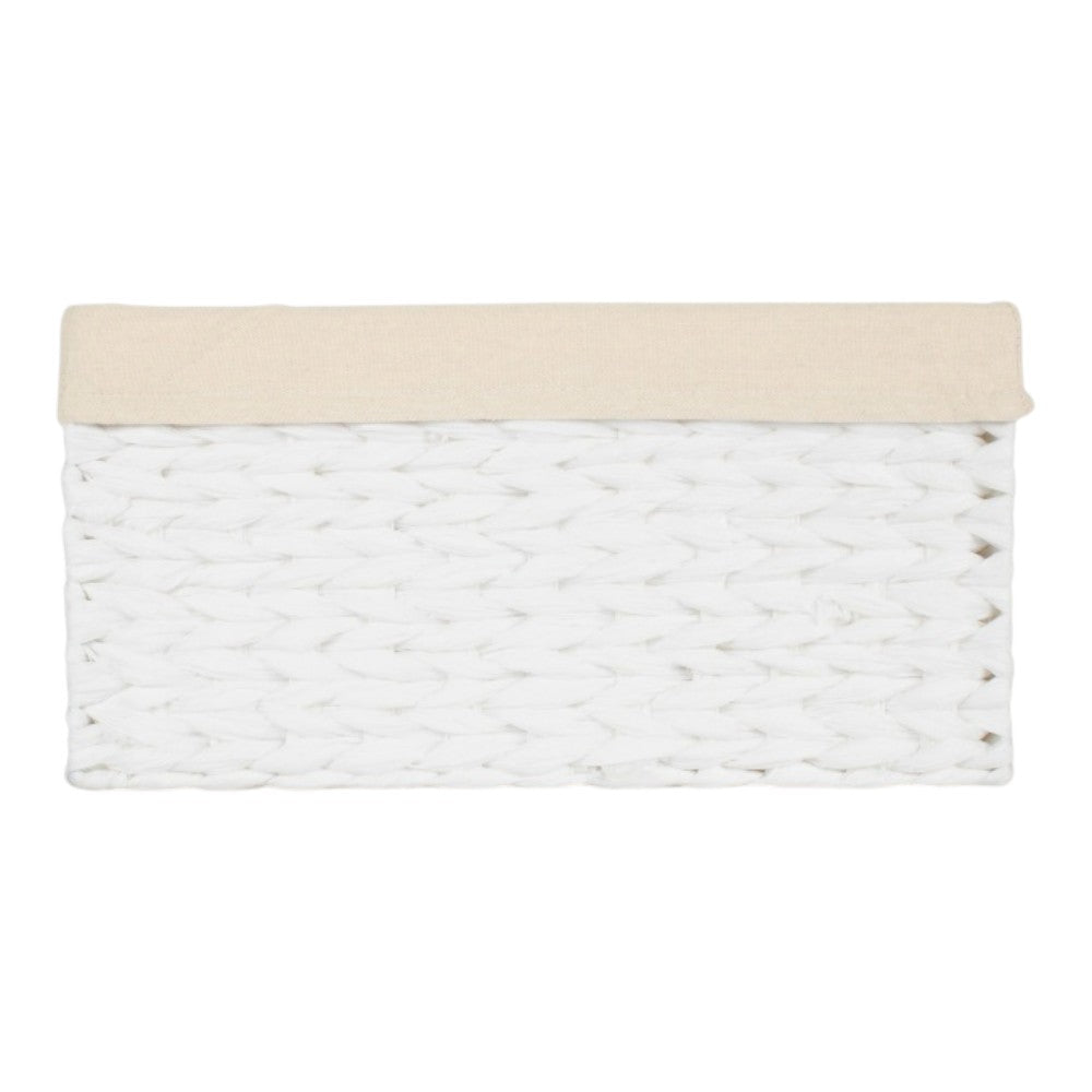 White Paper Rope Rectangular Storage Basket with White Cotton Lining