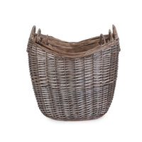 Panier à bûches en osier doublé de toile de jute à lavage antique à col rond