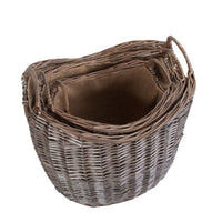 Panier à bûches en osier doublé de toile de jute à lavage antique à col rond