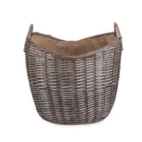 Panier à bûches en osier doublé de toile de jute à lavage antique à col rond