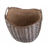 Panier à bûches en osier doublé de toile de jute à lavage antique à col rond