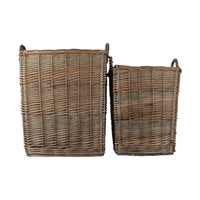 Tall Square Lined Wicker Log Basket With Hessian Lining