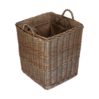 Tall Square Lined Wicker Log Basket With Hessian Lining