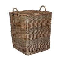 Tall Square Lined Wicker Log Basket With Hessian Lining