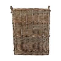 Tall Square Lined Wicker Log Basket With Hessian Lining