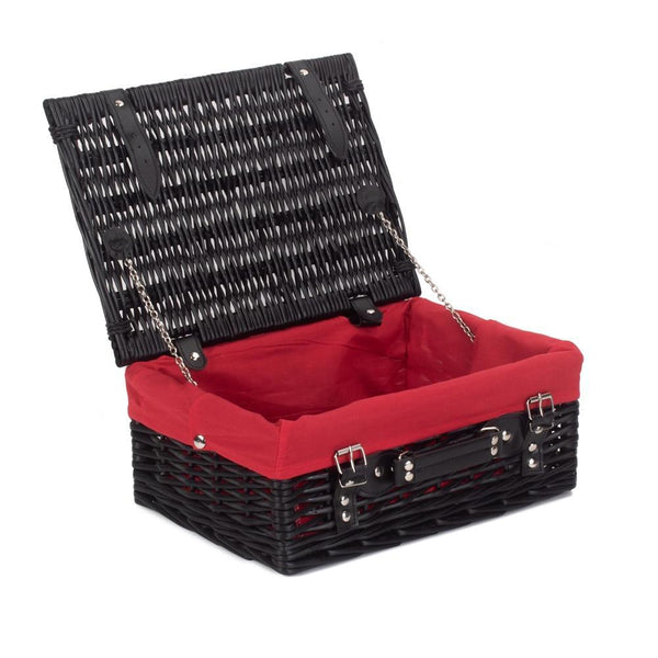 Red Hamper 36cm Empty Black Willow Picnic Basket With Cotton Lining