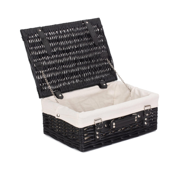 Red Hamper 46cm Empty Black Willow Picnic Basket With Cotton Lining