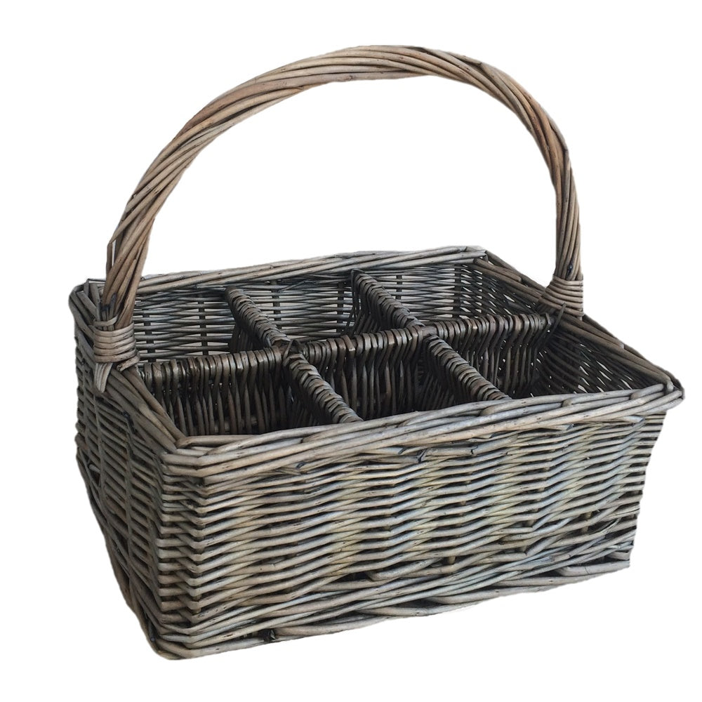 Red Hamper Antique Wash Rectangular 6 Section Cutlery Wicker Basket