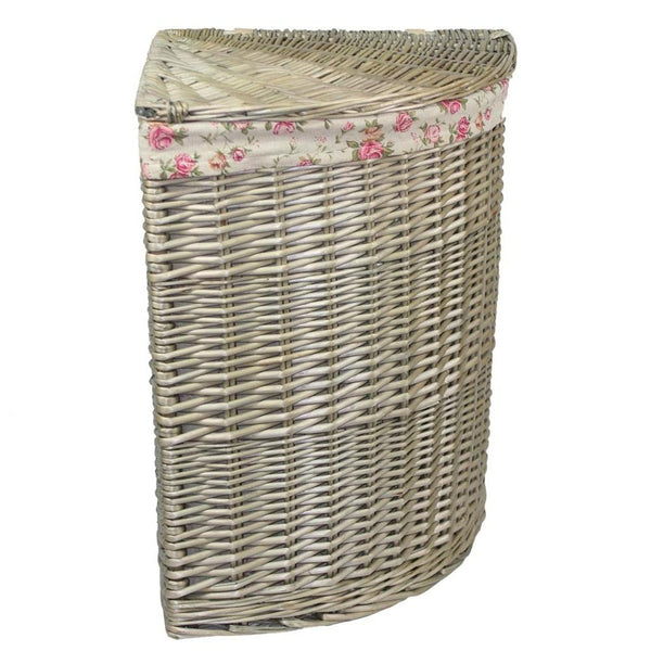 Red Hamper Antique Wash Corner Garden Rose Cotton Lined Laundry Basket