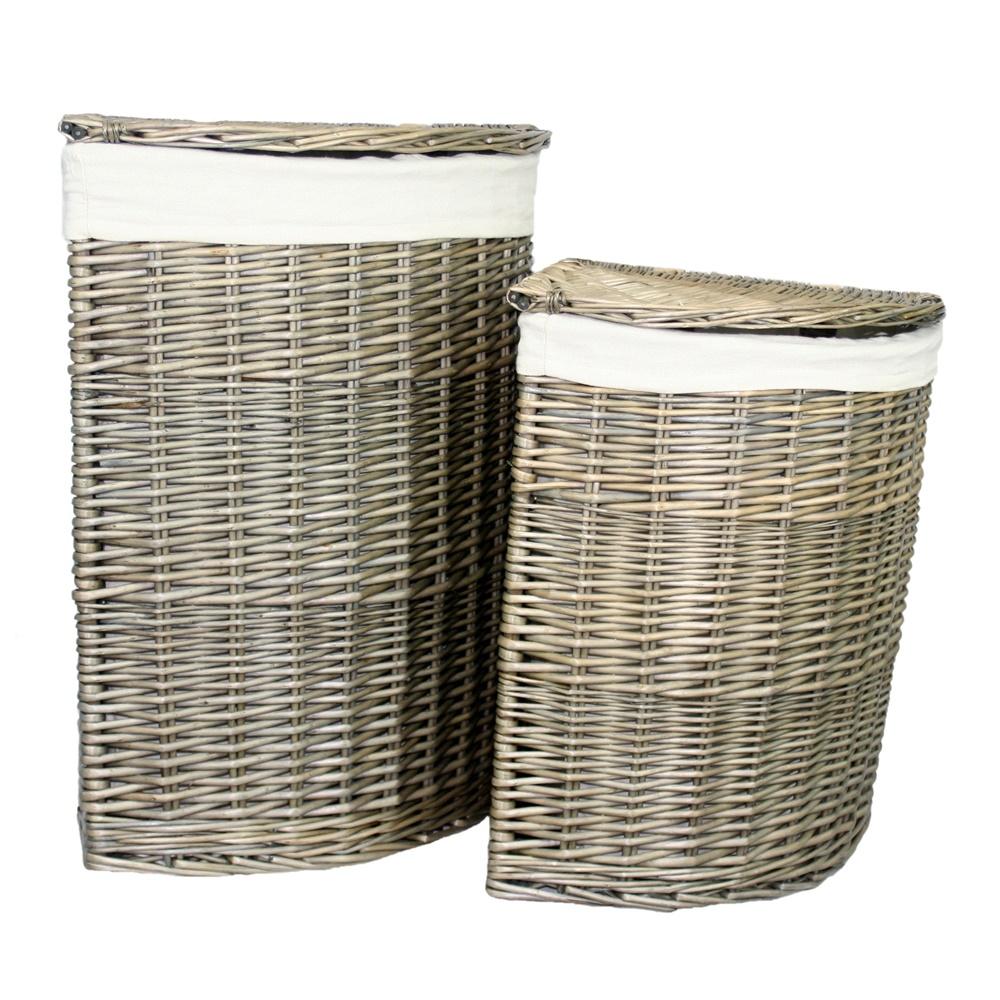 Red Hamper Antique Wash Corner White Cotton Lined Laundry Basket