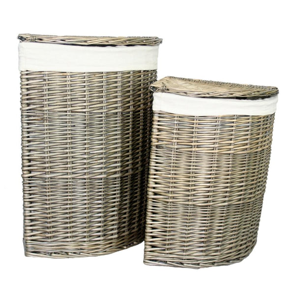 Red Hamper Antique Wash Corner White Cotton Lined Laundry Basket