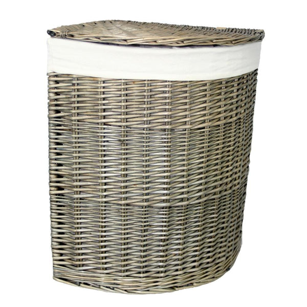 Red Hamper Antique Wash Corner White Cotton Lined Laundry Basket