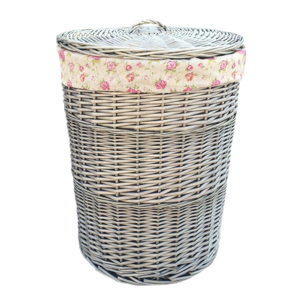 Red Hamper Antique Wash Round Garden Rose Cotton Lined Laundry Basket