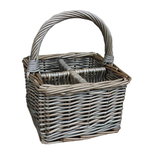 Red Hamper Antique Wash Wicker Square 4 Section Cutlery Basket