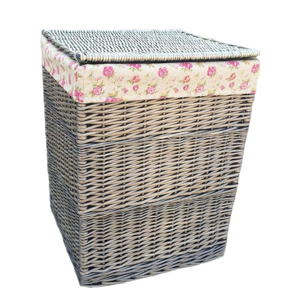 Red Hamper Antique Wash Square Garden Rose Cotton Lined Laundry Basket