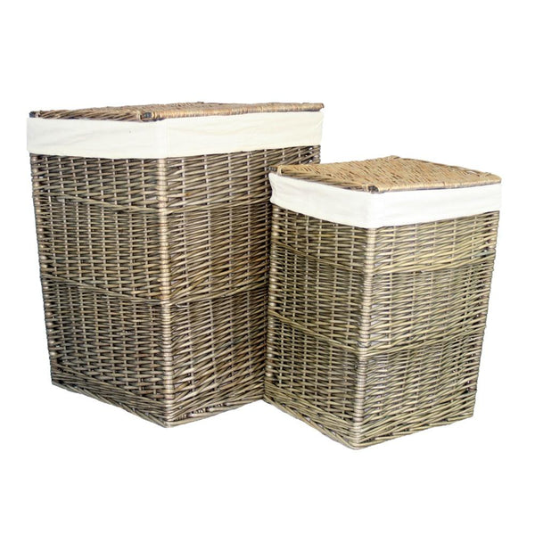 Red Hamper Antique Wash Square White Cotton Lined Laundry Basket