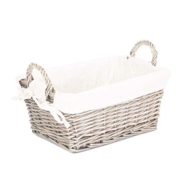 Red Hamper Antique Wash Wicker Handled Lined Storage Basket