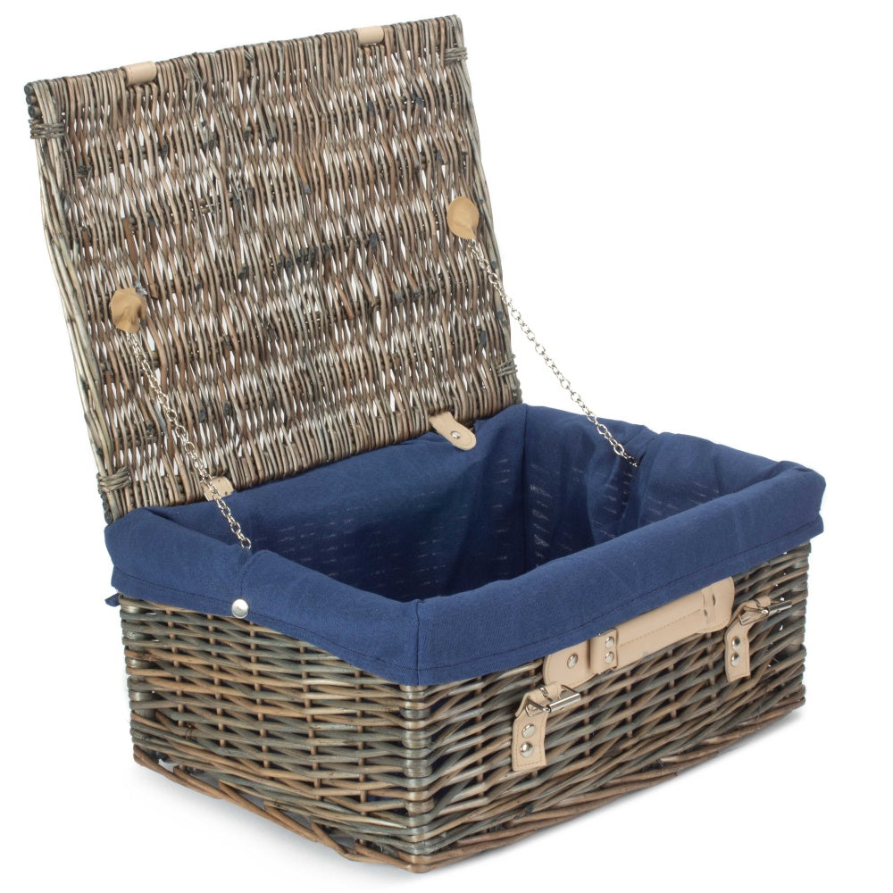 36cm Antique Wash Wicker Picnic Basket with Cotton Lining