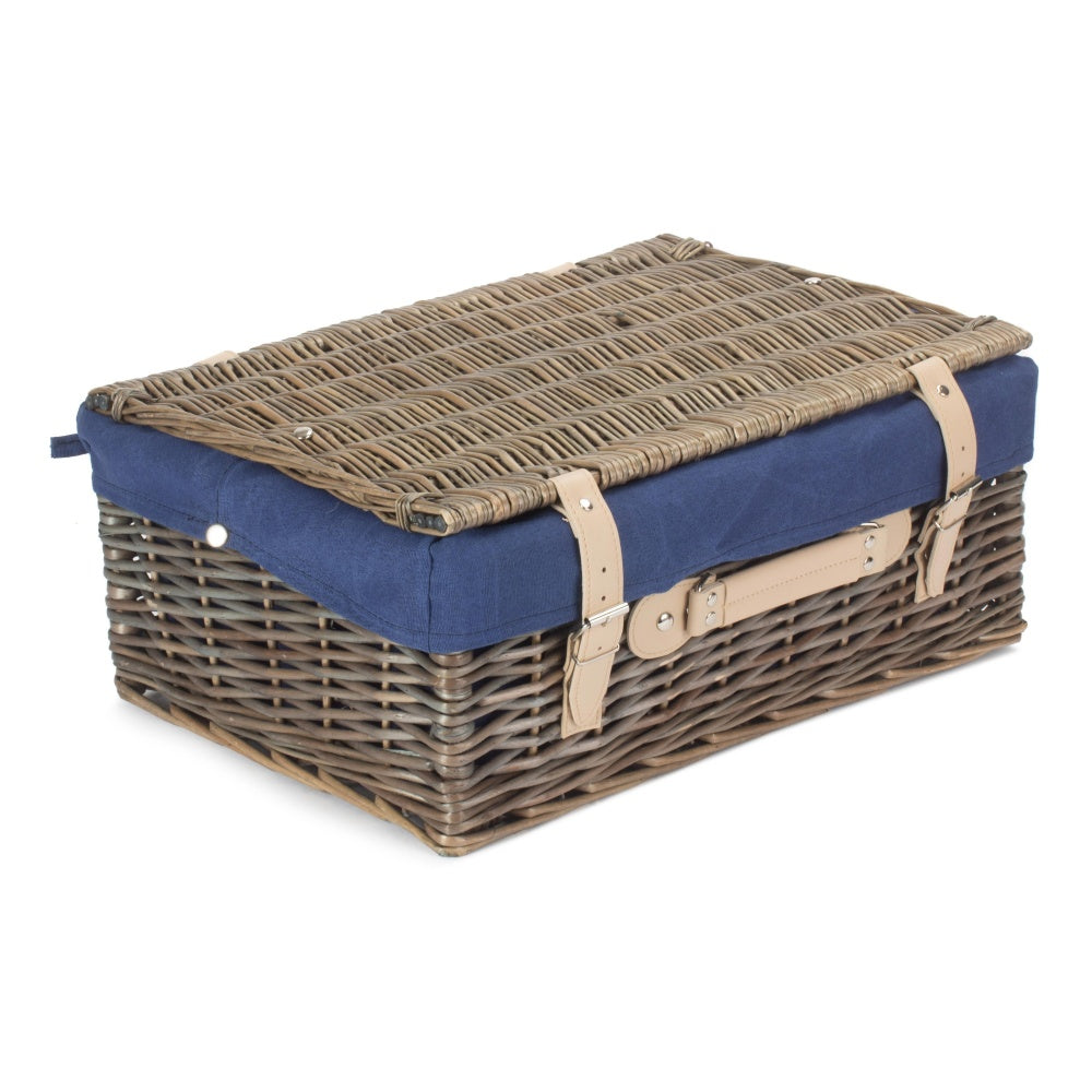 46cm Antique Wash Wicker Picnic Basket with Cotton Lining