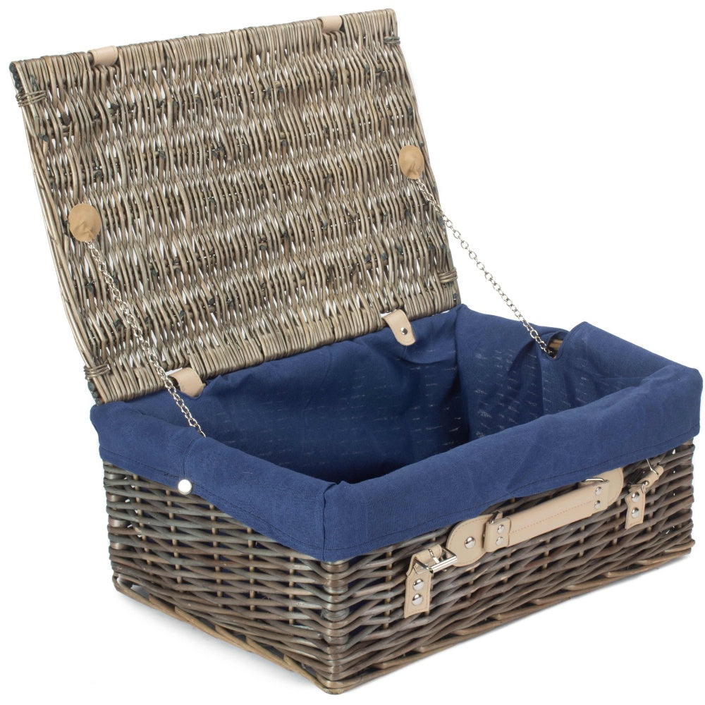 46cm Antique Wash Wicker Picnic Basket with Cotton Lining