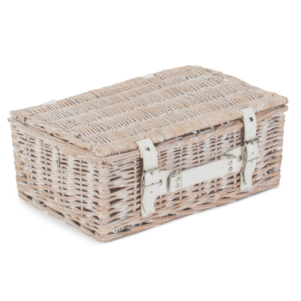 White Wash Empty Picnic Basket