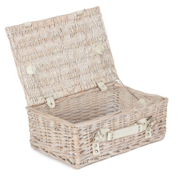 Red Hamper White Wash Empty Picnic Basket