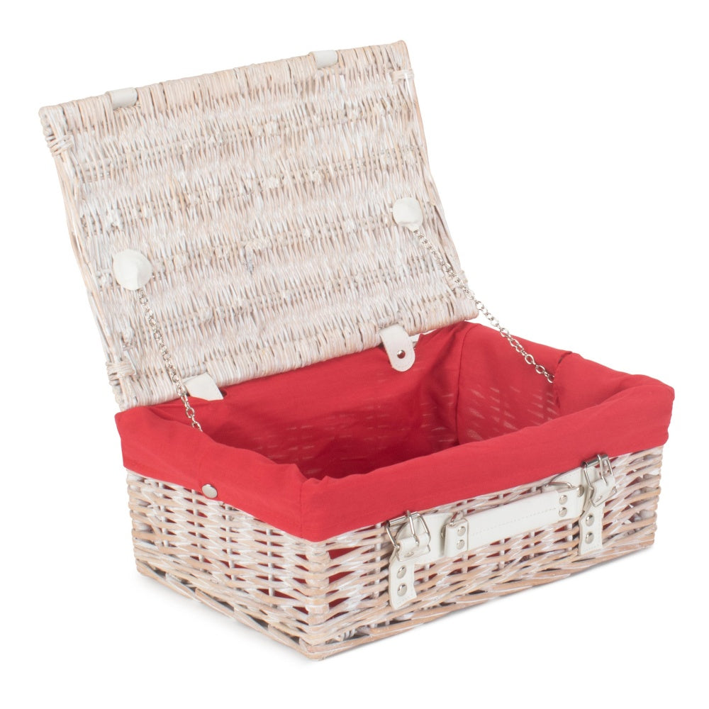 Red Hamper White Wash Empty Picnic Basket
