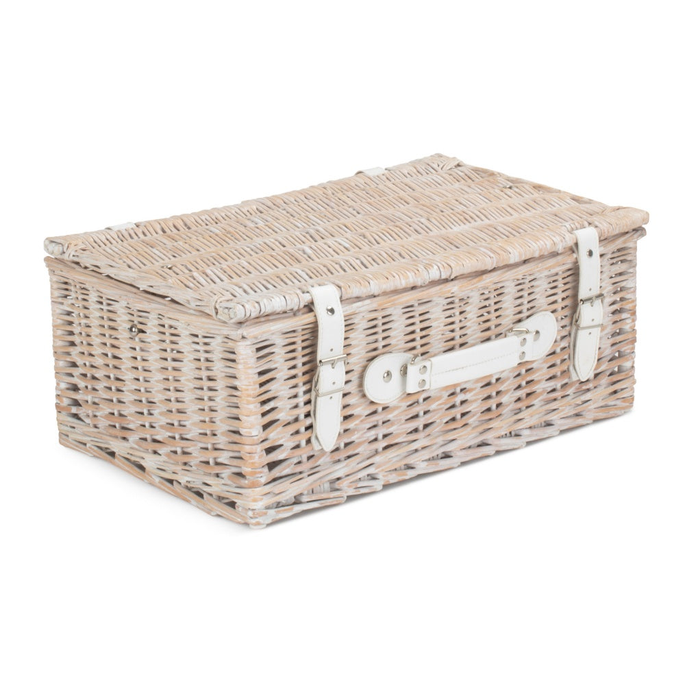 45cm White Wash Empty Picnic Basket