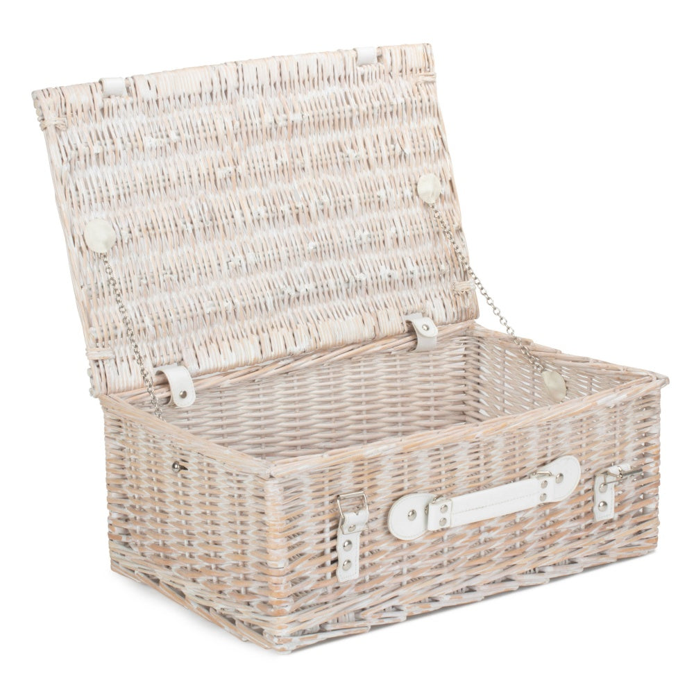 45cm White Wash Empty Picnic Basket