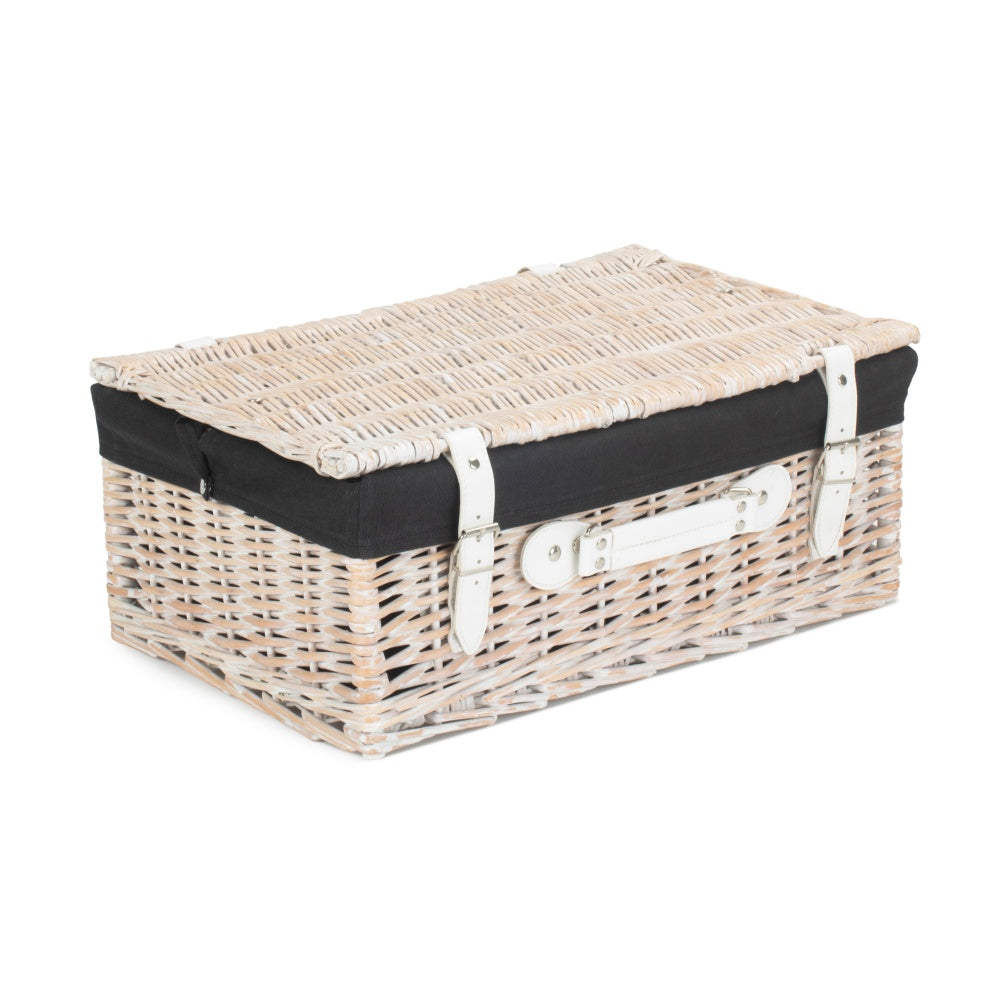 45cm White Wash Empty Picnic Basket