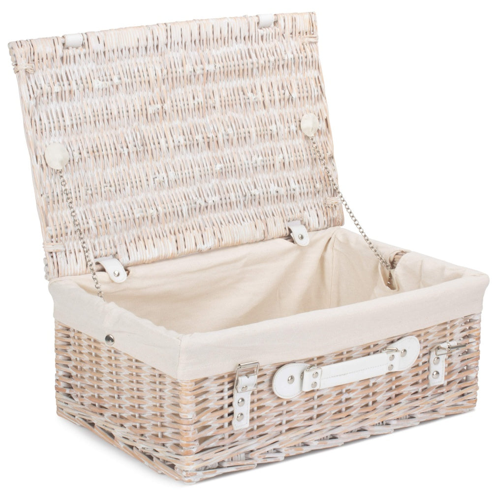 45cm White Wash Empty Picnic Basket