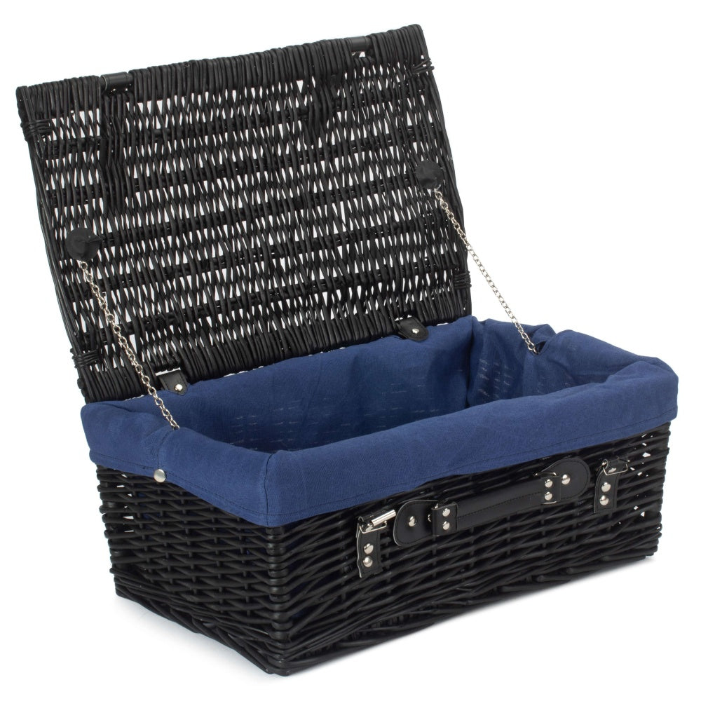 36cm Empty Black Willow Picnic Basket With Cotton Lining